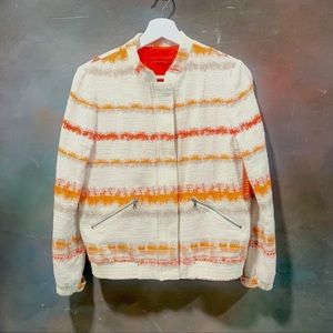 Alice + Olivia Tweed Stripe Jacket Bomber Zip Front Hidden Pocket $484 Size M